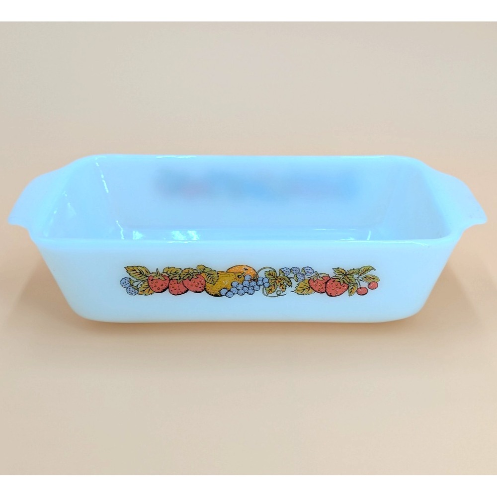 VTG Anchor Hocking Fire King Vegetable Fruit Pattern 1 qt. Loaf / Casserole Dish